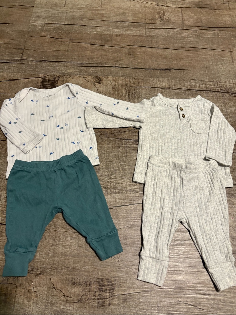 Neutral Ribbed Baby Two-Piece Sets - Picture 2 of 6
